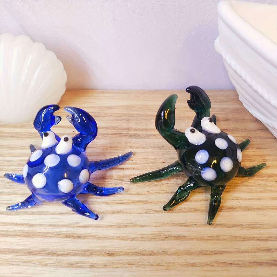 1 pezzo Decorazione da tavolo in vetro lavorato a mano a forma di granchio carino, ornamento per acquario, miniatura da scrivania, decorazione creativa per la casa