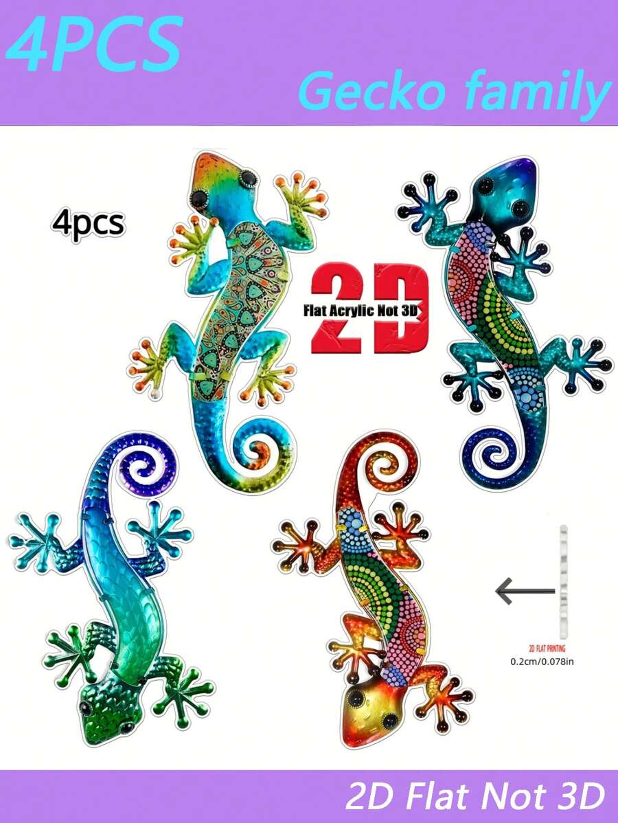 4 Stücke Acryl Gecko Familien Kunst Deko Hängende Ornamente für Zuhause, Gartenzaun Dekoration, Außendekoration, Gartenzaun Zubehör