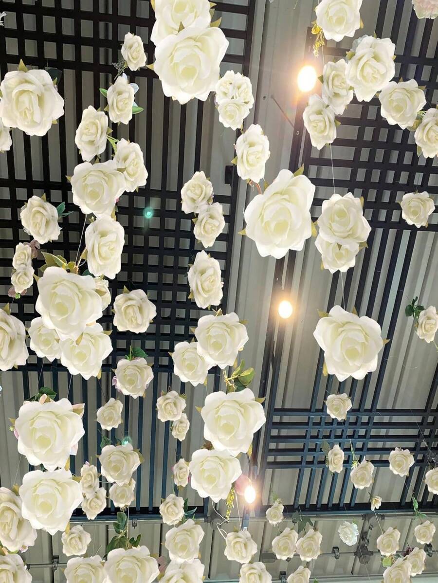 20-Piece White Rose Hanging Artificial Flower Decoration, Equipped With Transparent Fishing Line And Ceiling Rose Garland, No Power Required, Suitable For DIY Wedding, Wedding Party Table Center Decoration.
