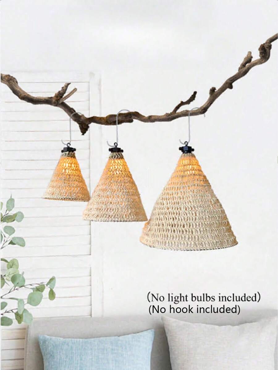 Hand Woven Rope Lampshade, Bohemian Style Hanging Decorative Pendant For Homestays, Restaurants,Bedrooms, Living Rooms, Balconies, Rustic Fabric Design, No Electricity Needed