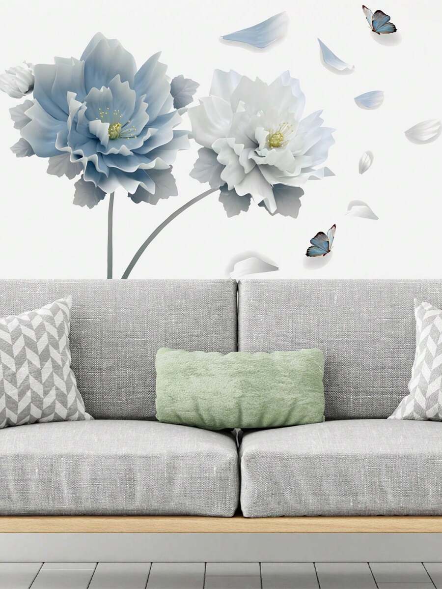 mama look 1 Stück große blaue Blumen Wandaufkleber, abnehmbar und selbstklebend, kann verwendet werden zur Dekoration von Wohnzimmer, Schlafzimmer Hintergrund, PVC abnehmbarer Raumdekoration Heimdekoration Tapeten Wandpapier Badezimmer Küche Wandaufkleber Wanddeko Wandsticker