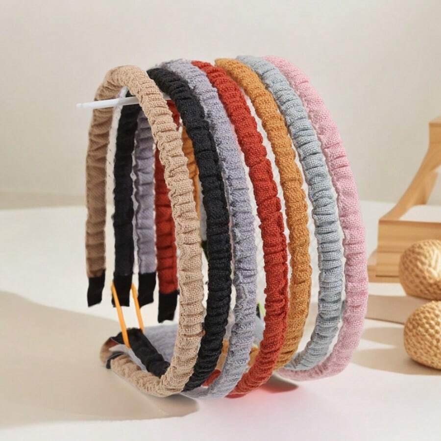7pcs. Korean-Style Fashionable Hair Band, Bright Color Series, Artistic Pleated Hair Band, Wear When Going Out To Wash Face, Highly Attractive Level Hair Clip, Geometric Pattern, Casual Casual Polyester Fiber (Polyester) Hair Accessory, Four Seasons