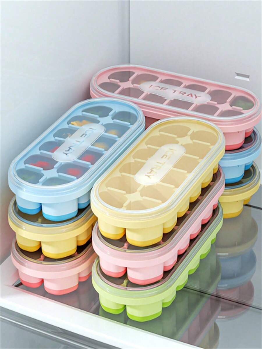 1pc Large Capacity Ice Cube Tray With Lid, Easy Release, For Home Kitchen Freezer, Green