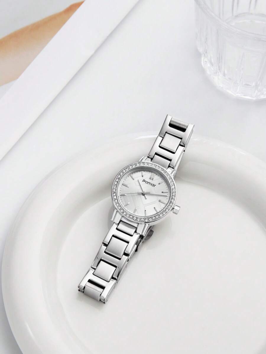 1pc Women Elegant Simple Stainless Steel Quartz Watch, Suitable For Holiday Gift, Women Watch