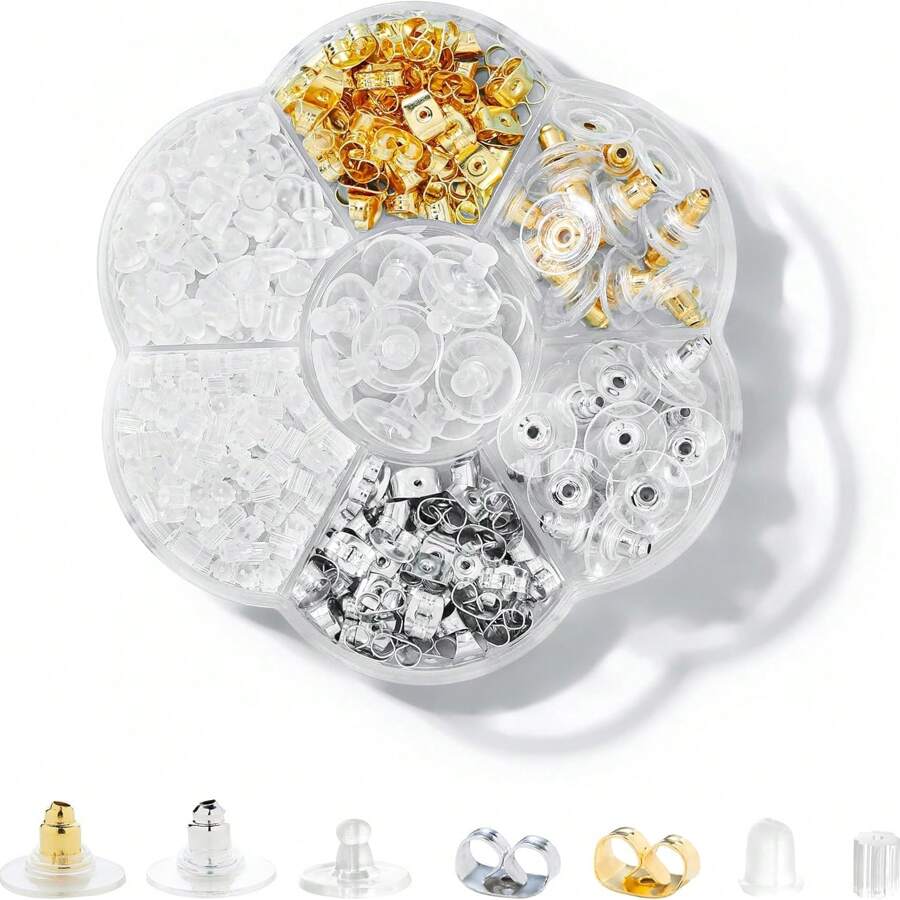 KMEOSCH 1Set Earring Backs For Studs, 7 Styles 500PCS Earring Backs For Studs, Clear Plastic Hypoallergenic Metal Rubber Silicone Earring Backs Bullet Clutch Stoppers Replacement Kits For Fish Hook Earring Studs Hoops DIY Jewelry Making Accessories