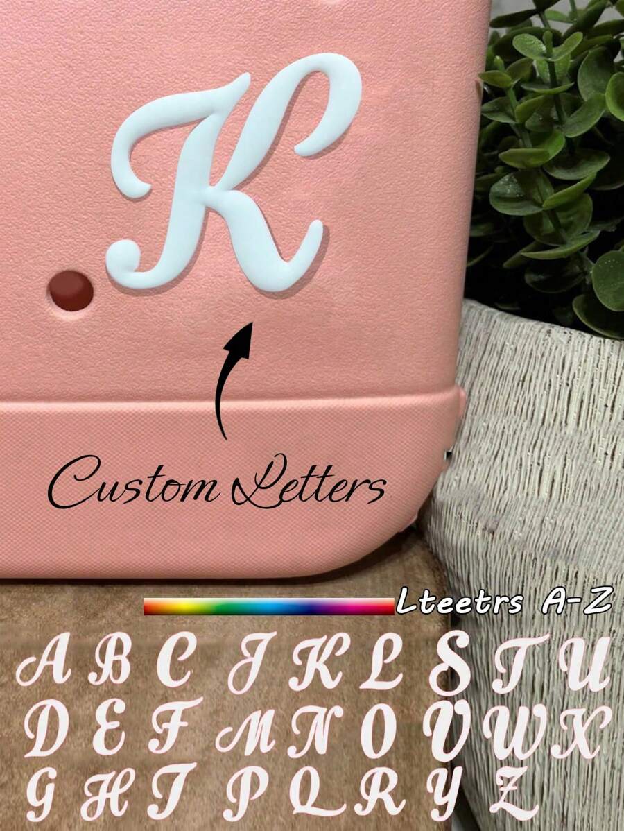 Custom Letter Charms For Decorative Letter Charms Alphabet Lettering Accessories Charms Insert Alphabet Lettering Accessories For Handbag Beach Tote Personalized 3D Printed Decorative A-Z Alphabet Letters Rubber Bag Rubber Tote Pin Beach Accessories Rubber Beach Bag