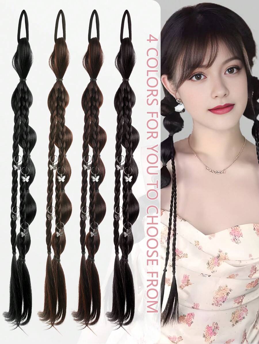 Long Braided Ponytail Extension With Hair Tie Straight Wrap Around Hair Extensions Ponytail Natural Soft Synthetic Hair Piece For Women Daily Wear