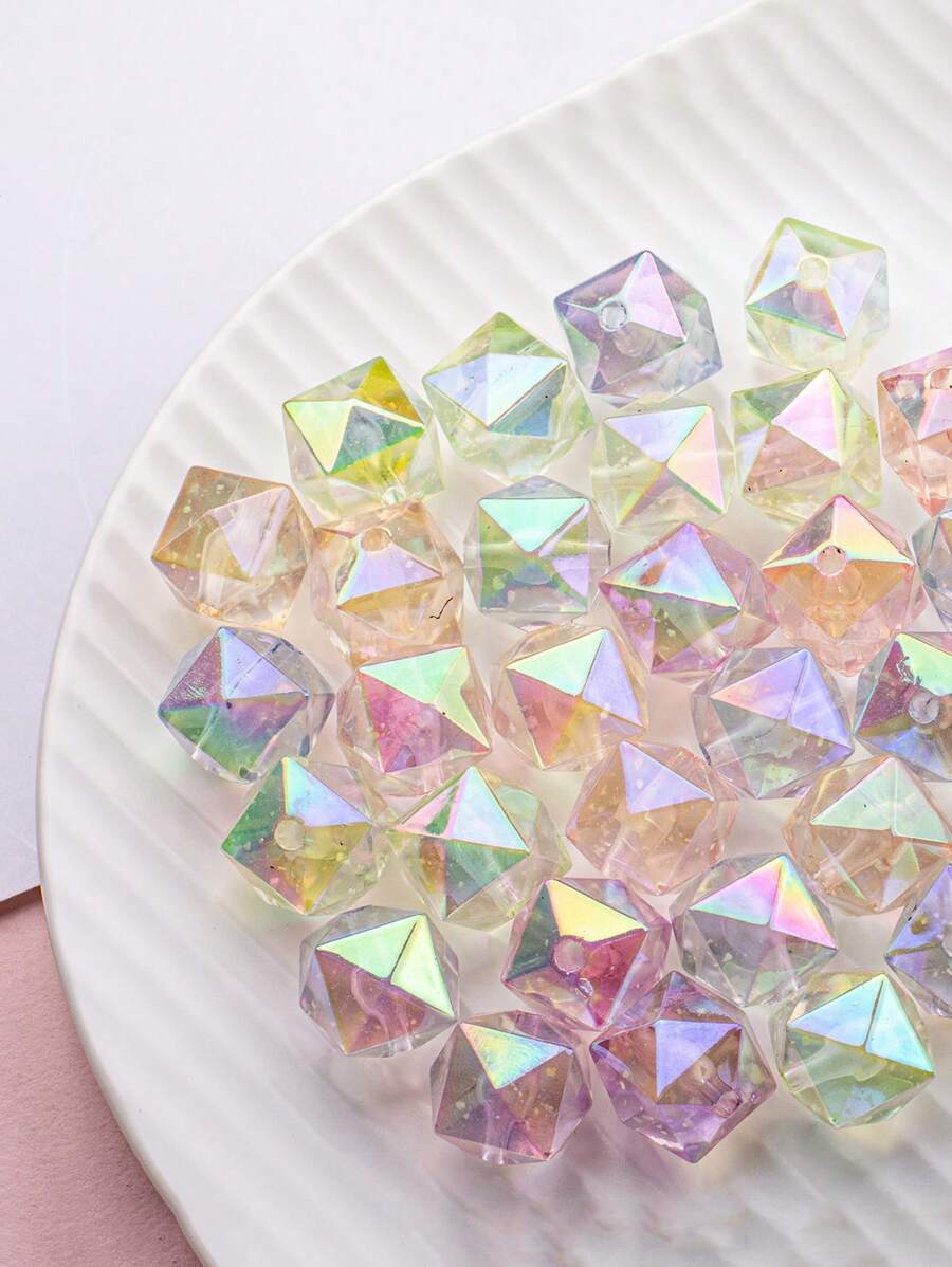 10 pièces Perles à trou droit en forme de rhomboïde géométriques de style aléatoire avec saupoudrage doré. Accessoires de décoration pour la fabrication de bijoux, bracelets, chaînes de téléphone portable, porte-clés