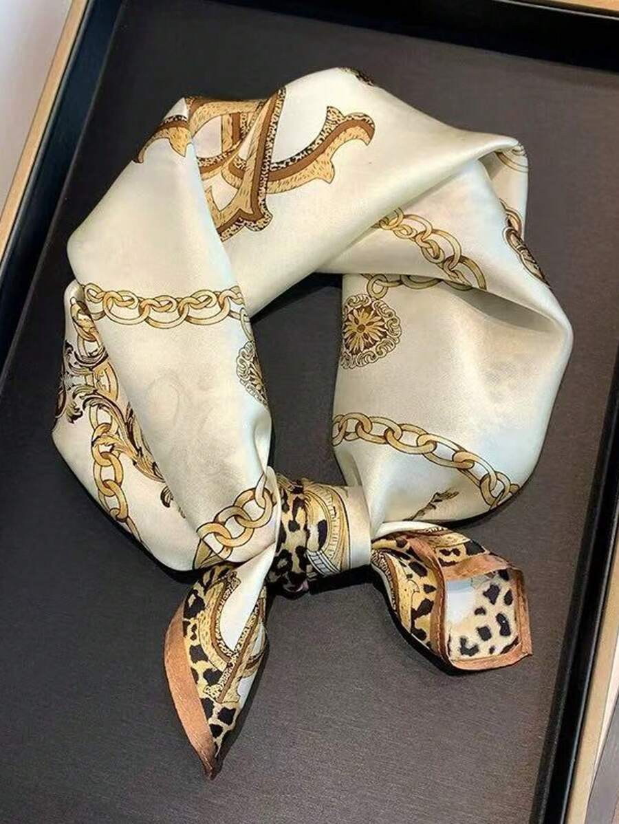 1 Peça Bandana Feminina Estampa de Corrente Retrô Multicolorida, Lenço Versátil, Adequado para Viagem, Festa e Lenço Elegante, Faixa de Cabeça, Lenço Quadrado