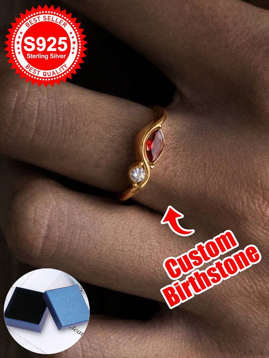 925er Sterling Silber individueller marquiseförmiger Geburtsstein-Ring - ein besonderes Geschenk für Liebhaber, Freunde und Familie. Geeignet für Geburtstage, Jahrestage, Valentinstag, Weihnachten oder jeden anderen besonderen Anlass. Dieser Ring zeigt einen personalisierten marquiseförmigen Geburtsstein mit detailreicher Verarbeitung