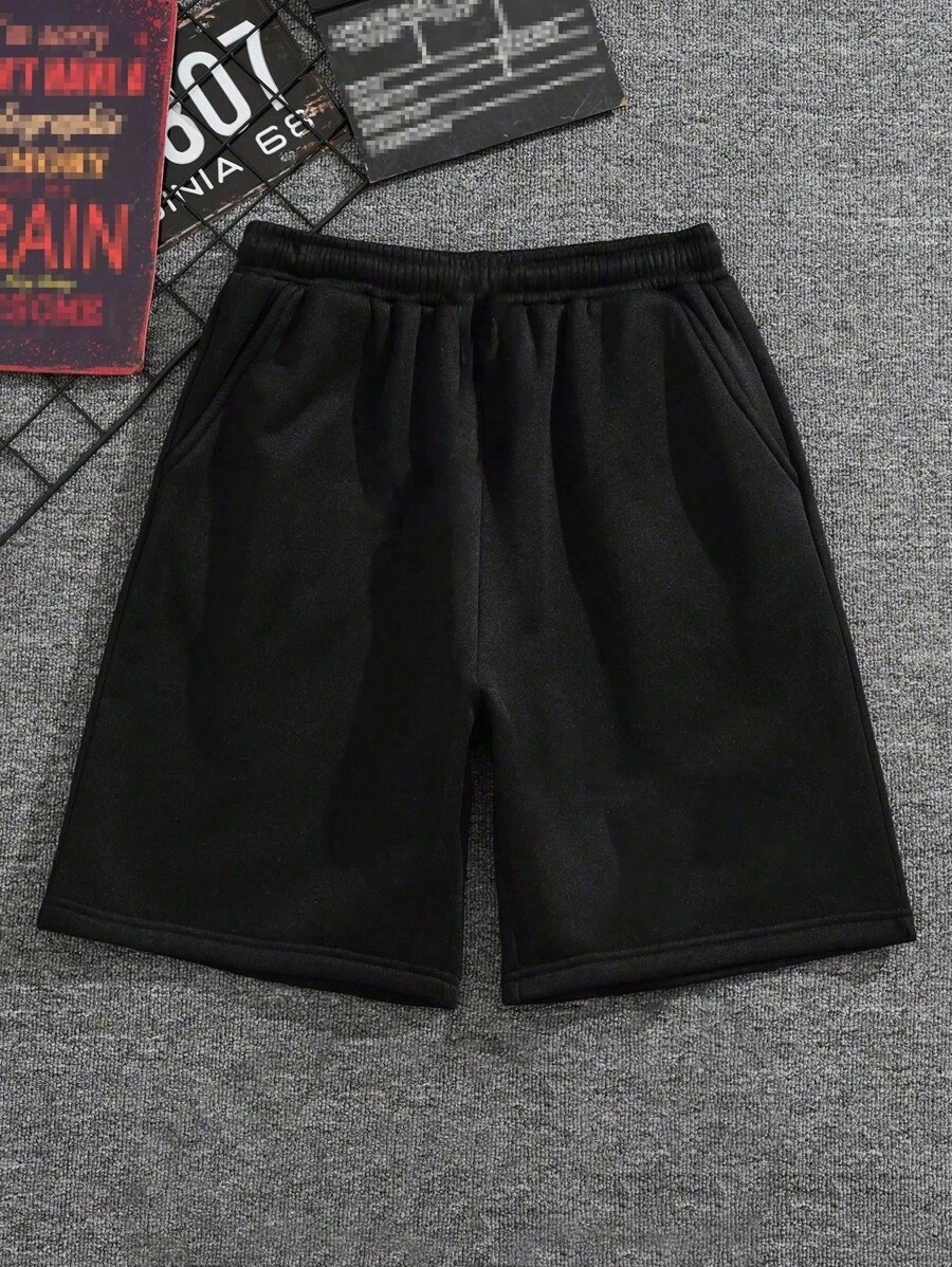 1 Pieza Pantalón corto casual liso para niño/adolescente, utilizable para actividades al aire libre, entrenamiento, uso diario, de largo hasta la rodilla
