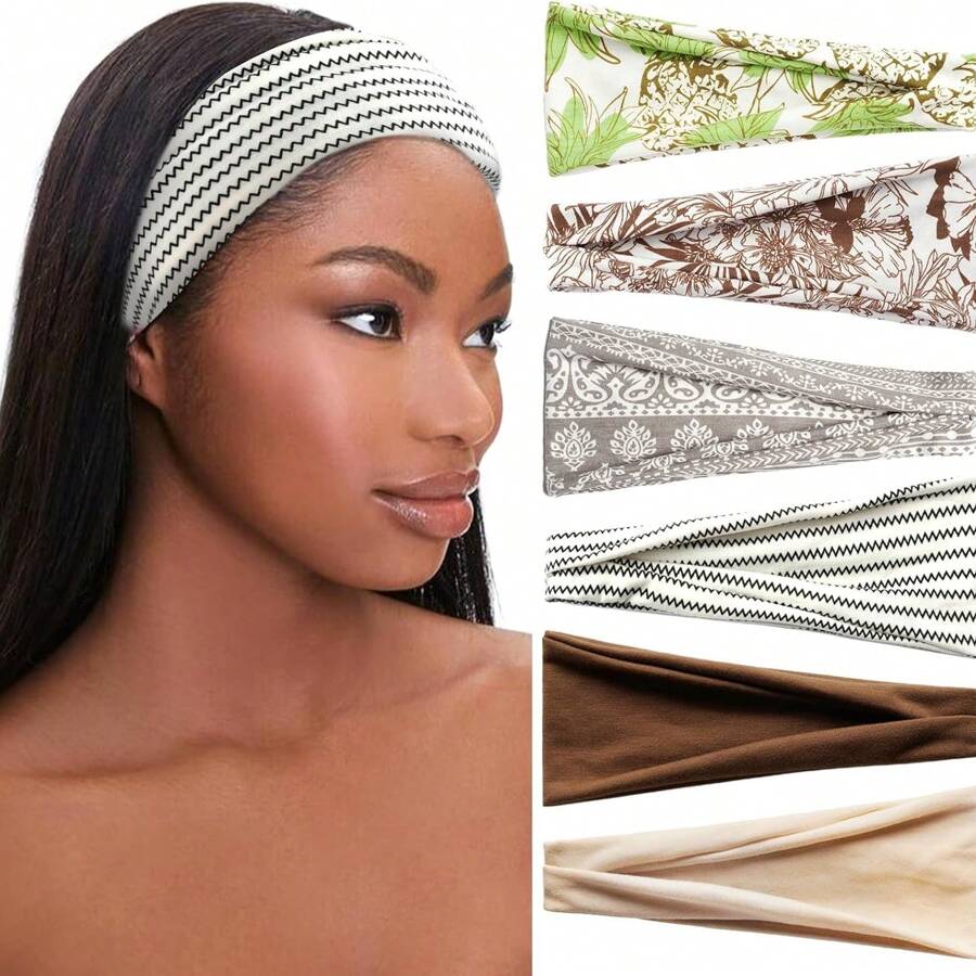 1 Stück Damen Boho Stirnband, geknoteter verdrehter Haarreif, elastischer rutschfester Kopfwickel für Yoga, geometrisches Muster & einfarbiger Polyester Boho Mode Haarband, ganzjährig