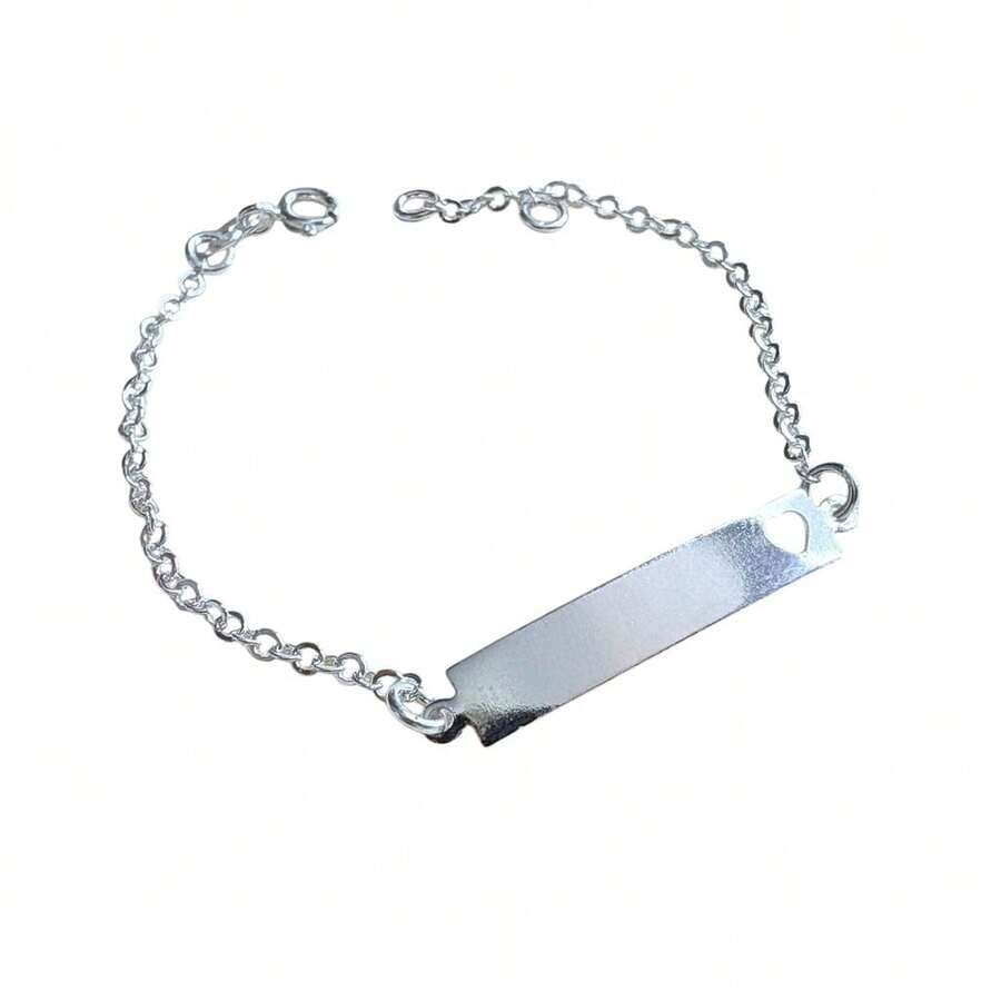 Pulseira Infantil com Plaquinha Coração para Gravação - Prata 925
