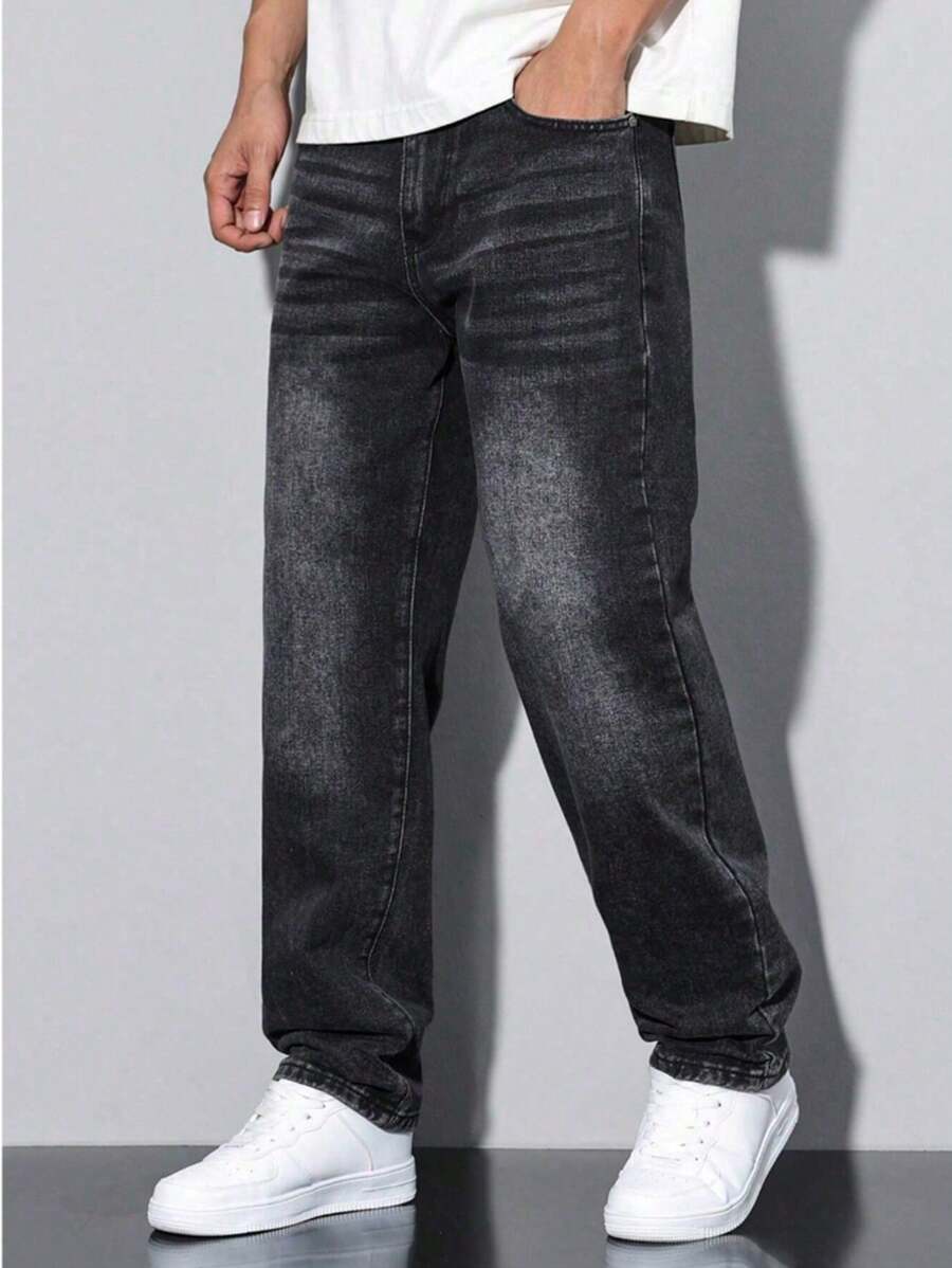 Jeans casuales de corte recto y ajuste delgado con estilo europeo y americano para jóvenes