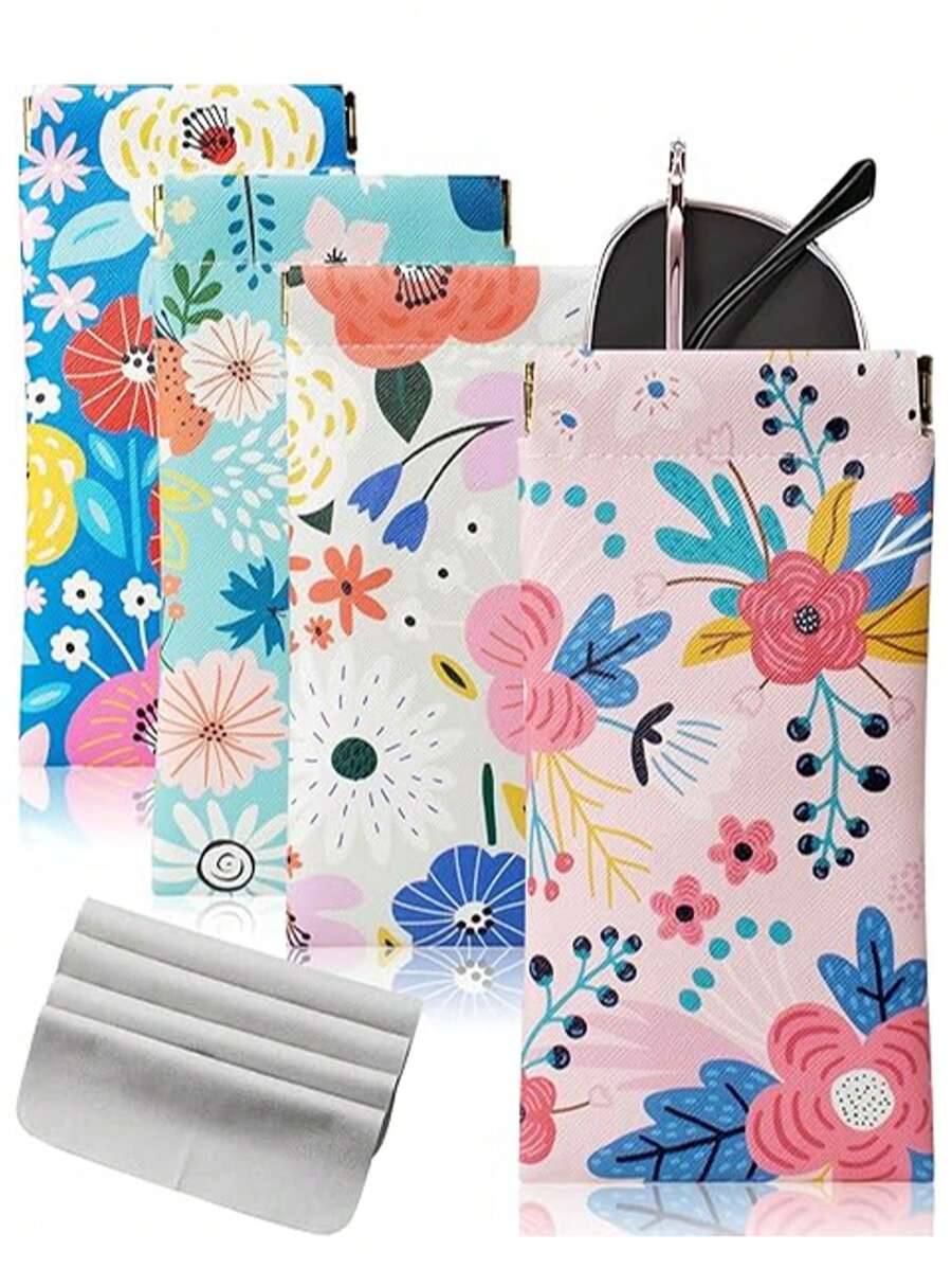 Squeezed Top Sunglasses Case Bohemian, Soft Leather Glasses Case Portable Sunglasses Bag