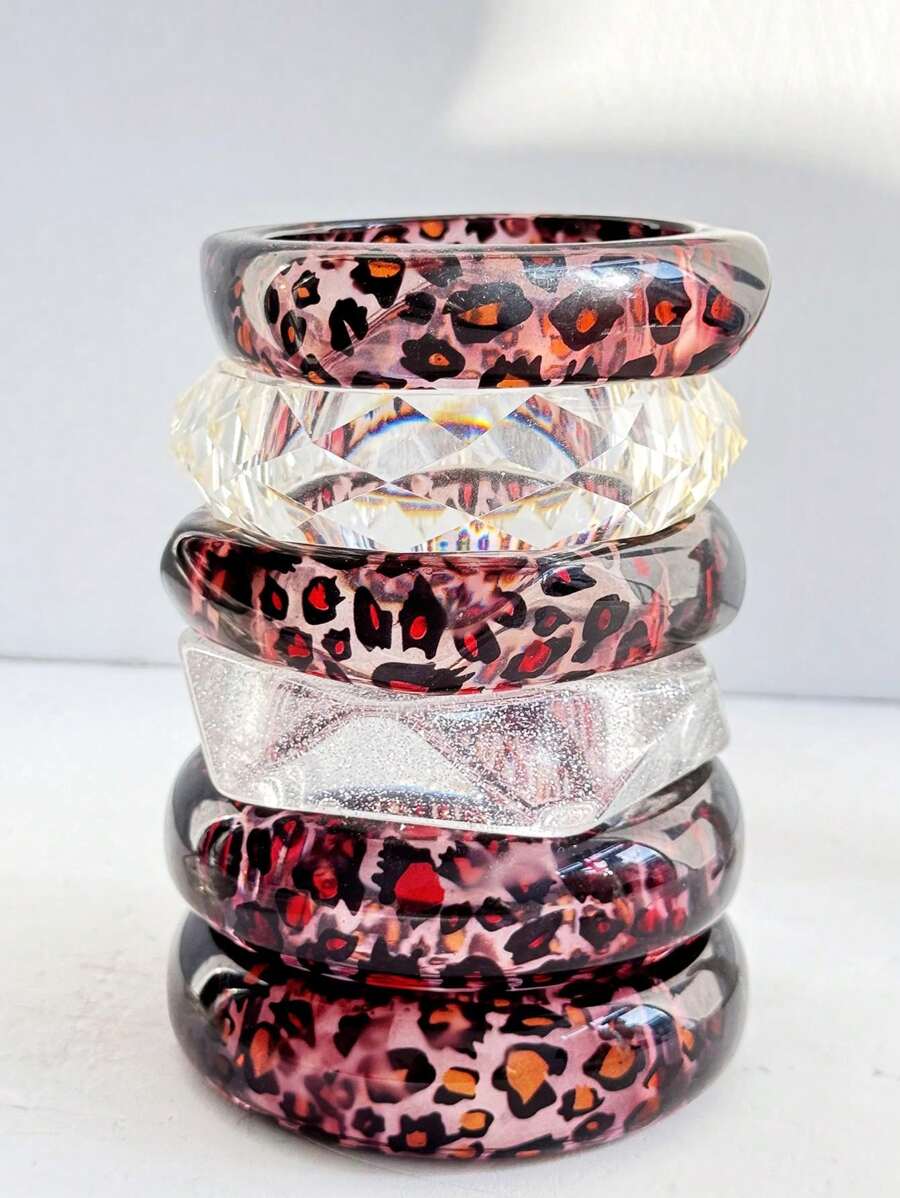 Pulseira de resina geométrica assimétrica transparente com estampa de leopardo marrom, joia charmosa e personalizada para mulheres, verão
