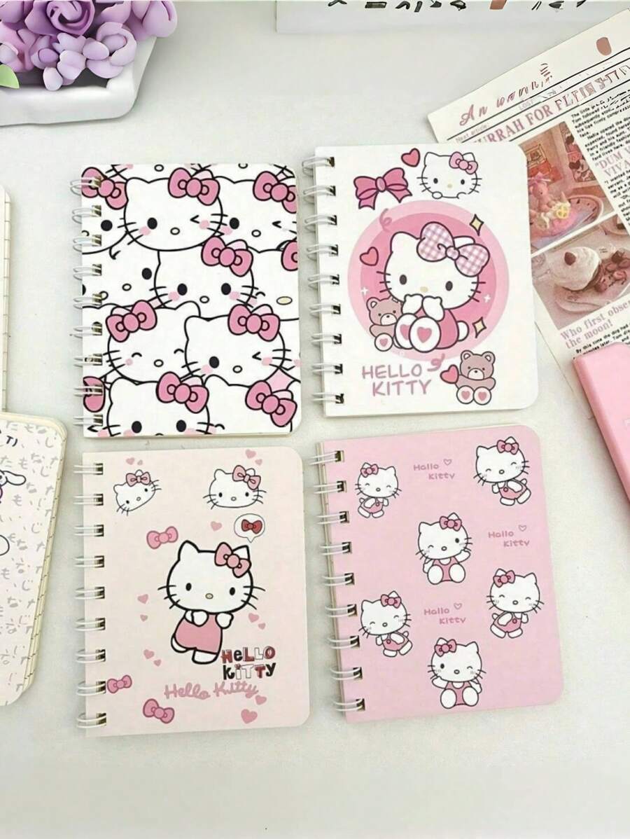 4pcs Sanrio Hello Kitty Spiral Notebooks - Thick & Cute Cartoon Theme Daily Memo Pad, Suitable For School, Office, Sanrio Stationery