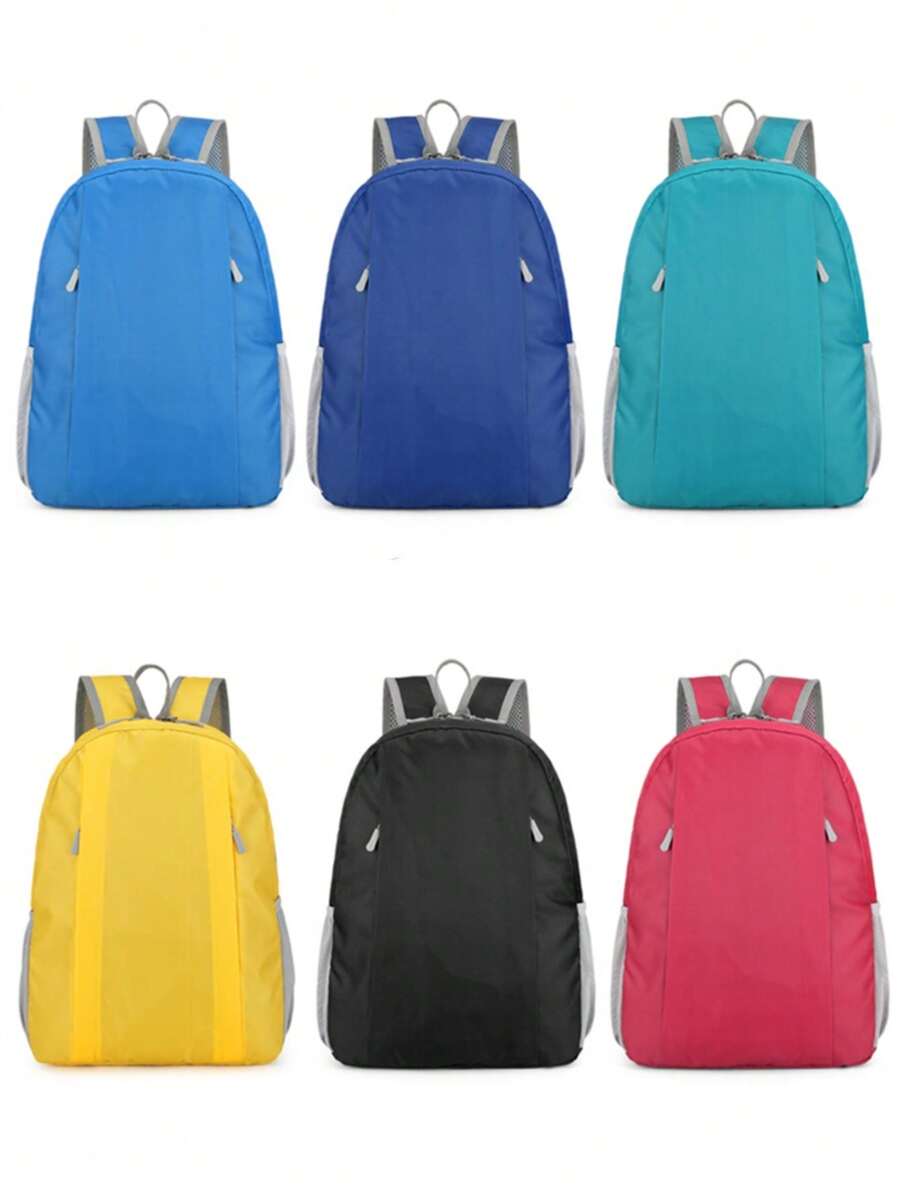 1 pieza Mochila plegable de gran capacidad de nailon unisex para niños, mochila ligera de color caramelo para senderismo al aire libre, mochila escolar con cierre de cremallera, adecuada para todas las estaciones