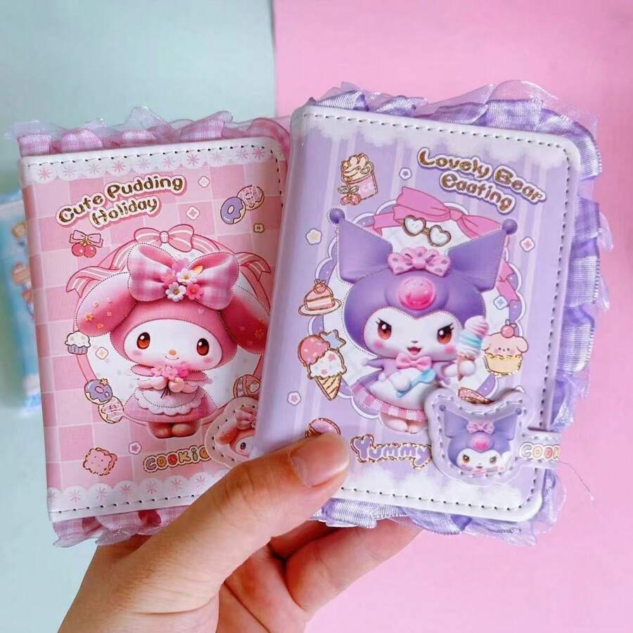 Sanrio 1pc Sanrio Kuromi A7 Lace Magnetic Notebook, Melody Hot Stamping PU Notebook, Random Style School Supplies, Back To School