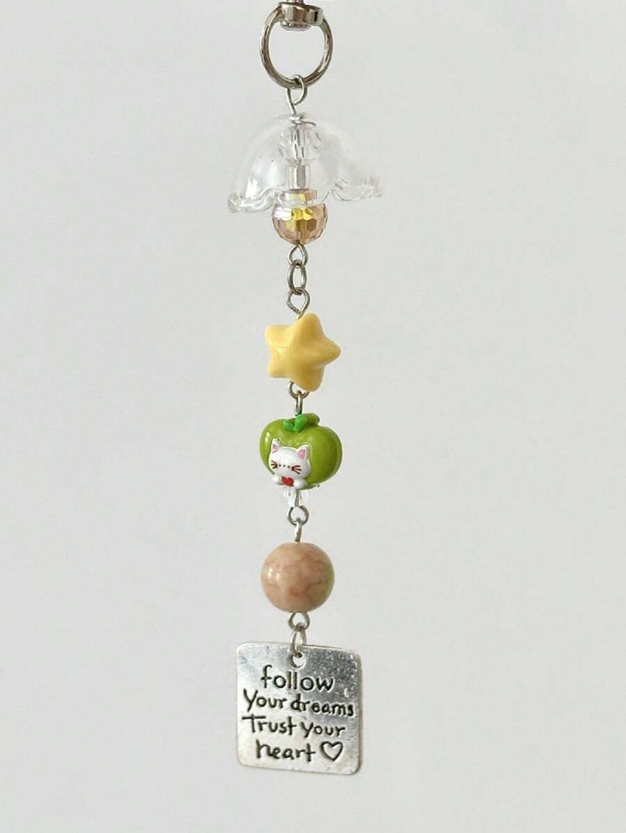 1pc Creative Cat Apple Keychain, Cute Accessory Charm For Backpack, Unique Gift For Women/Girls Car Accessories Bag Charm School