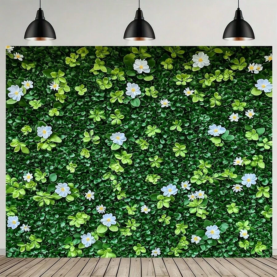 1 Pc Oversized Spring Floral & Green Leaves White Flower Wall Decor, Fiber, No Electricity Required, Comes With Holes, Best Suited For Parties, Gifts, Photos, Videos, And Home Wall Decoration