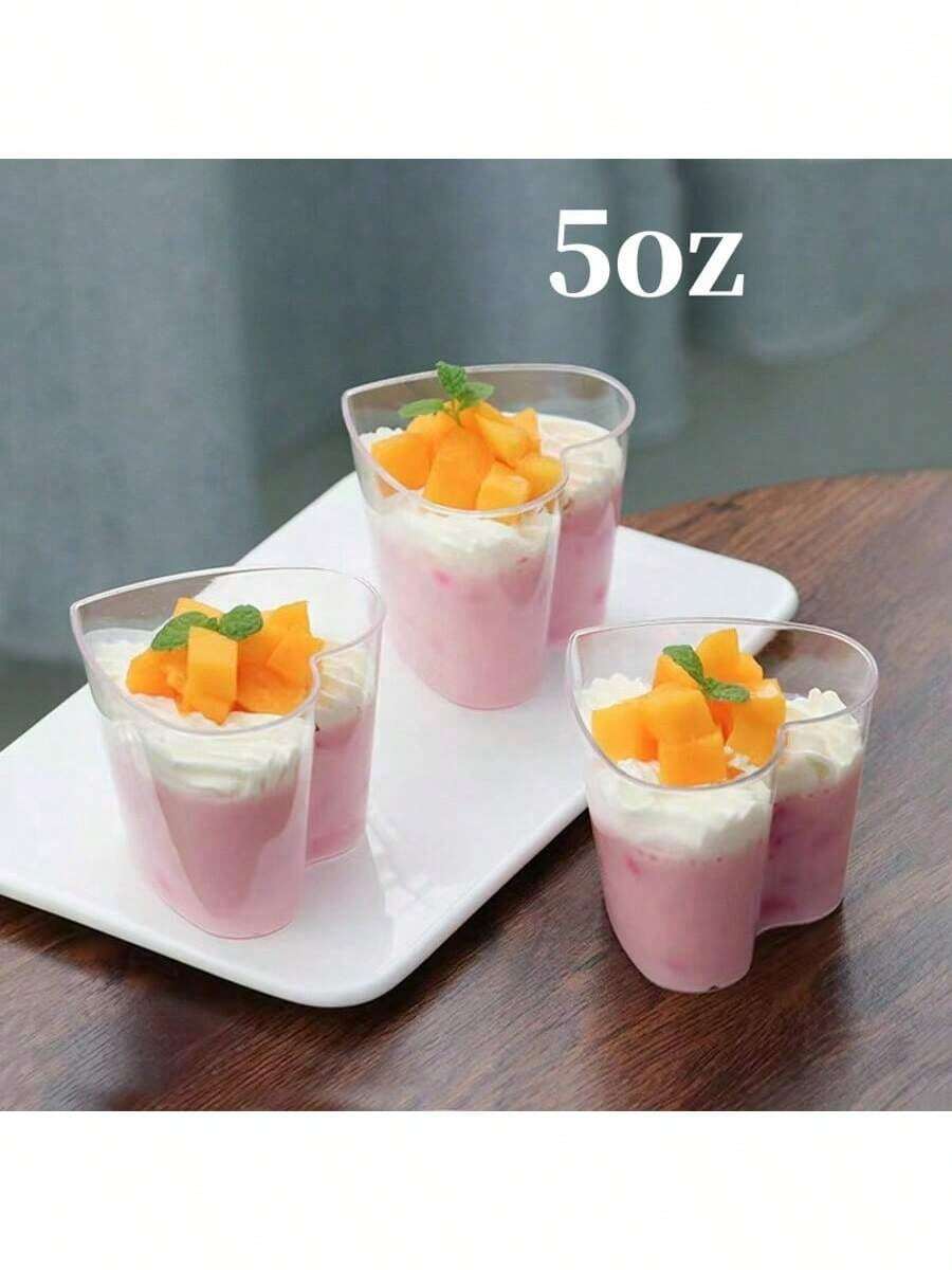 5 Oz herzförmige klare Dessertschalen, Mousse Schalen ohne Löffel oder Deckel, wiederverwendbare Kuchenformen für Desserts, Pudding, Gelee, Vorspeisen, Parfait, geeignet für Muttertag, Valentinstag, Hochzeiten, Geburtstage, Picknicks, Teepartys und mehr