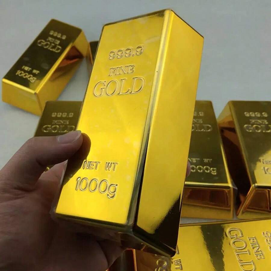 1 pieza Barra de oro falsa, material plástico hueco, imitación creativa de lingote de oro, apta para utilizar como utilería de películas, bromas, juguetes para fiesta, decoración