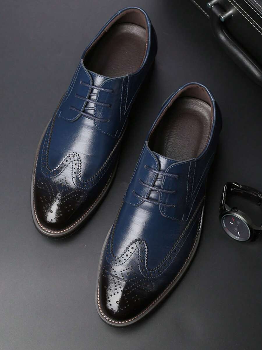 Plus Size Men's Brogues Pointed Toe Business Casual Dress Shoes, Blue, Party & British Style