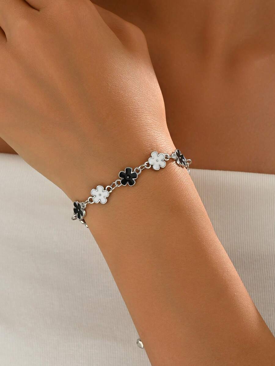 1 pièce Élégant et raffiné bracelet à chaîne en alliage de zinc avec une goutte d'huile et des pétales de fleurs, convenant pour les déplacements quotidiens et les tenues décontractées