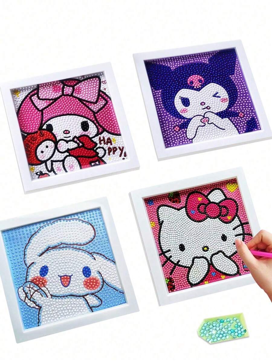 Sanrio 1Pc Hello Kittys Kuromis Cinnamorolls My Melodys 5D DIY Diamond Art Painting Set With Photo Frame Cute Kitty Cat Diamond Art Painting Making Beginner Gift(Some Parts May Be Random)No Picture Frame