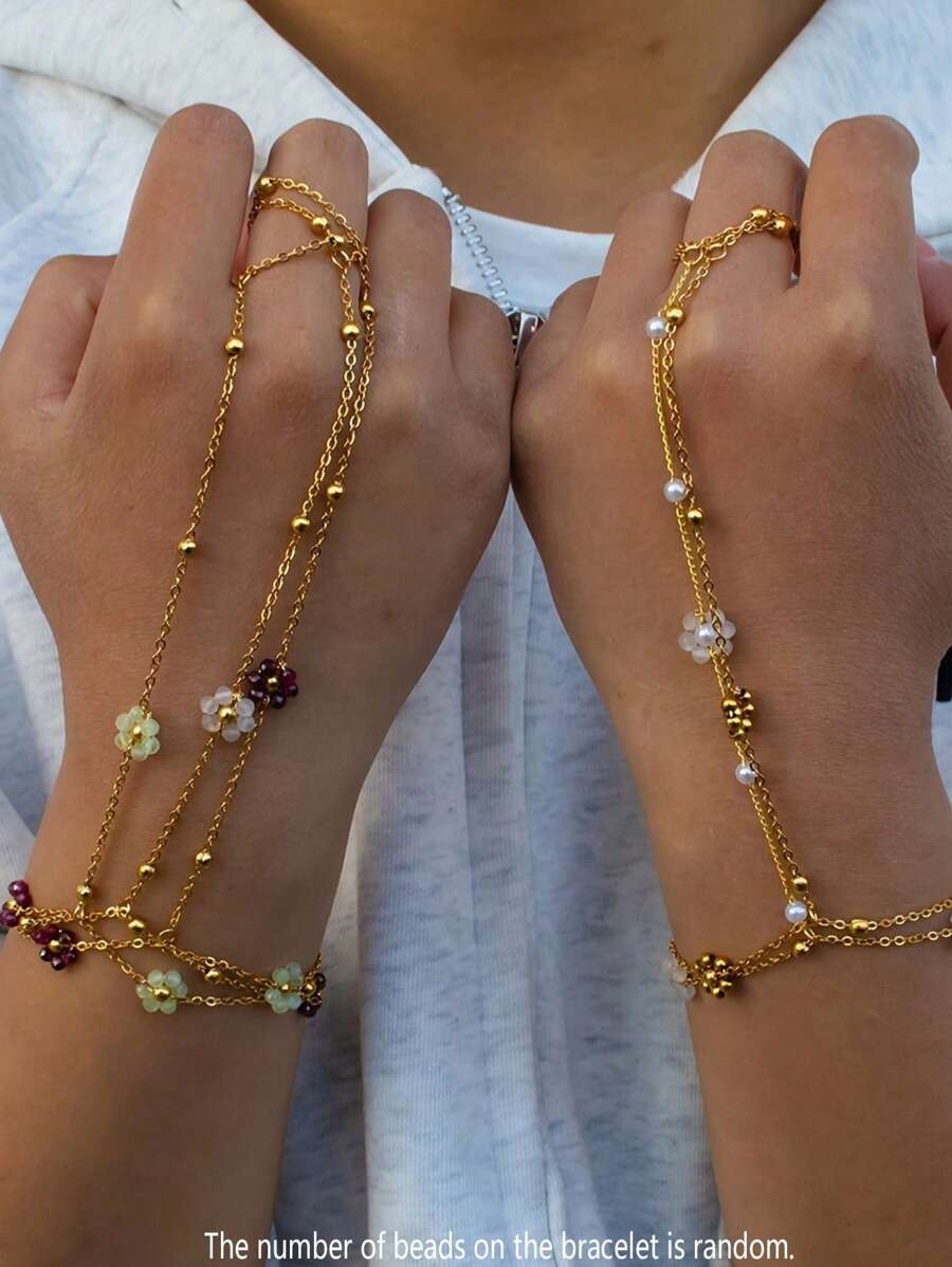 1 pezzo Braccialetto completo per dita in acciaio inossidabile, con cristalli e design floreale, adatto per appuntamenti, banchetti, feste e uso quotidiano