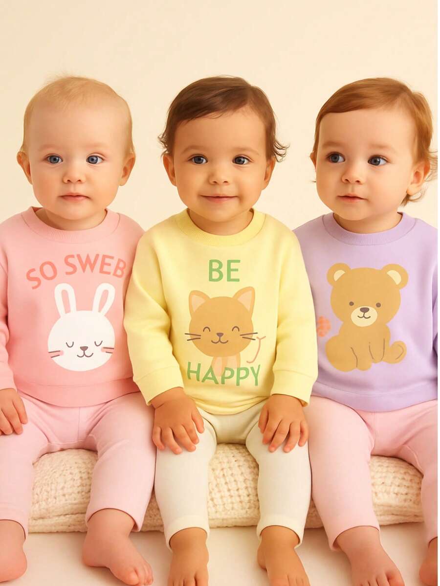 KIT com 3 Blusa de moletom para MENINAS SEM capuz estampado