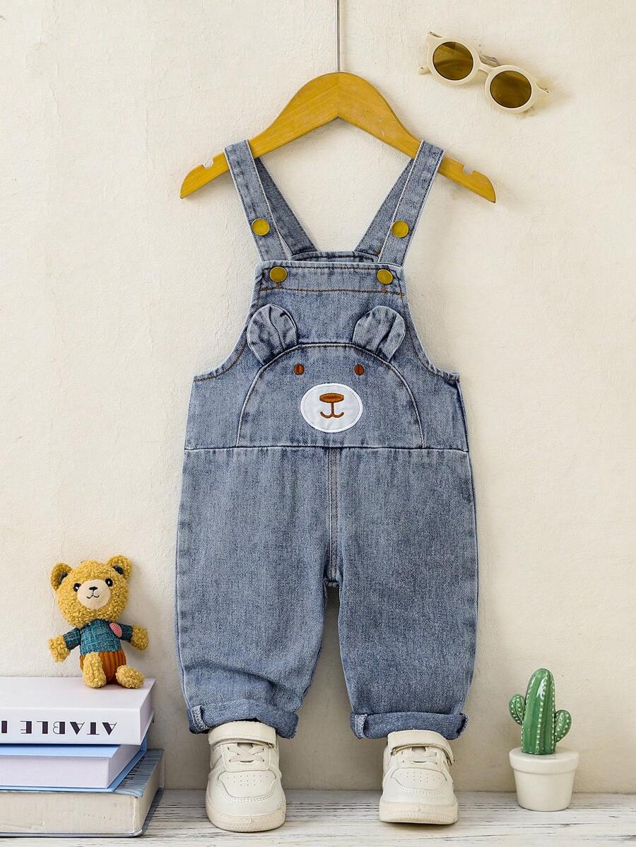 Süße Denim-Latzhosen mit Bärenstickerei für Kleinkind Jungen