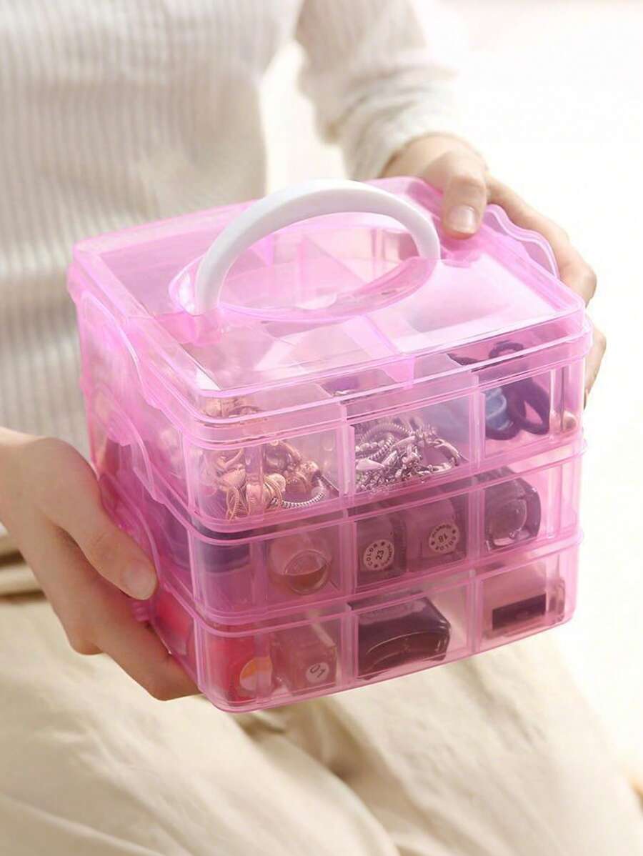 1 Stück Multi-Zweck transparente Kunststoff Aufbewahrungsbox, tragbare abnehmbare Handaufbewahrungsbox mit drei Ebenen, Handwerksaufbewahrungsbox, verwendet zum Aufbewahren von Ohrringen, Ringen, Halsketten, Schmuck, Kosmetika, Haraccessoires, Nagelwerkzeuge, Nagel-Accessoires, Schmuckdekoration und -aufbewahrung, kleine Gegenstände oder Verschiedenes für Schreibtischorganisation, Geschenke für Frauen, Reiseaufbewahrungsorganizer Reisenotwendigkeiten Geschenk Schulanfang