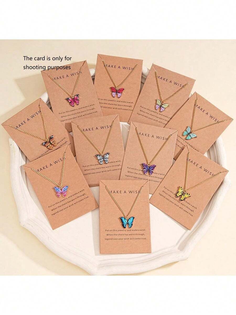 10 Peças/5 Peças Conjunto de Colar Pendente de Borboleta Colorida Elegante e da Moda Y2K, Unissex, Adequado para Férias, Festa, Encontros, Presente, Uso Diário, Presente de Festival, Melhores Desejos