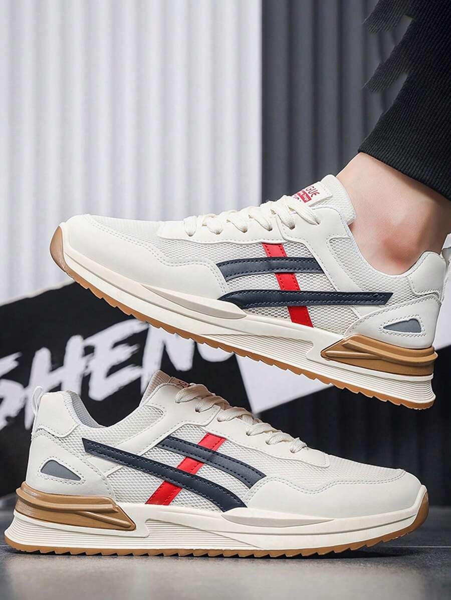 Men's Casual Mesh Running Sneakers, Versatile Lace-Up Vulcanized Shoes, Chunky Sneakers