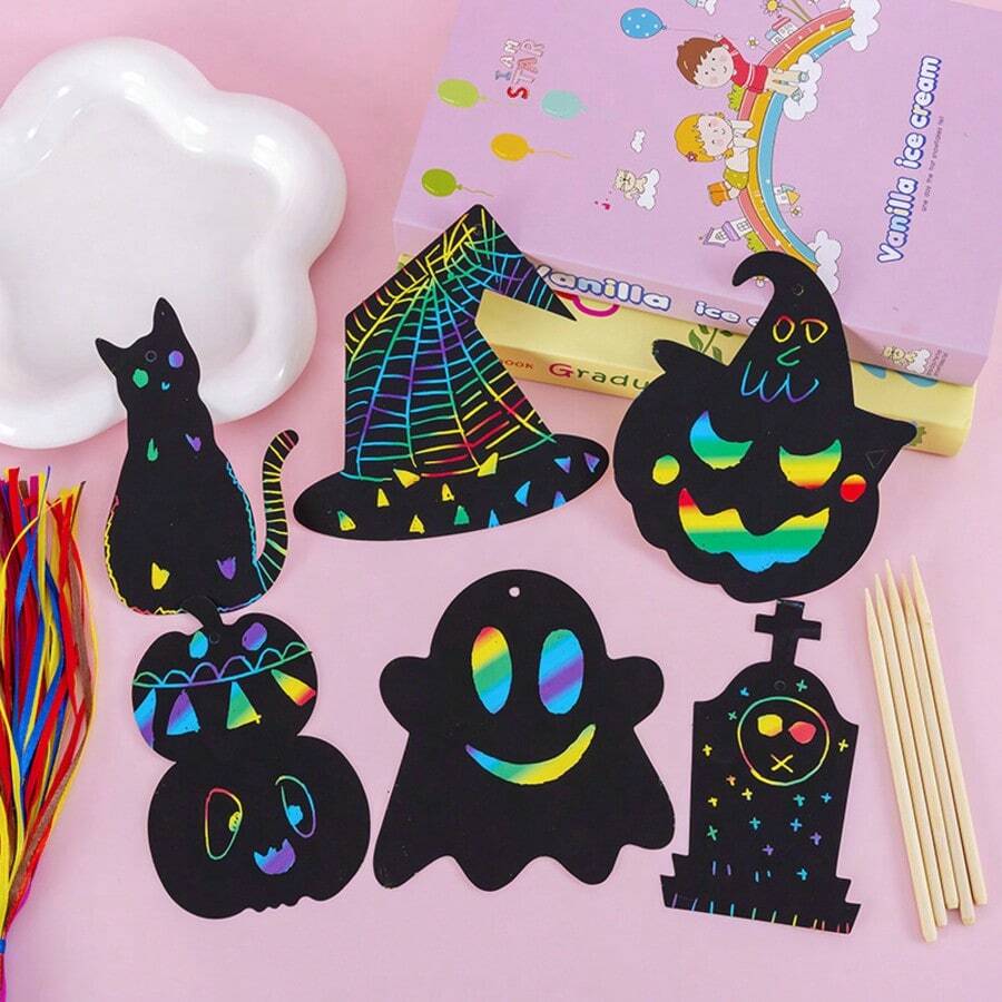 12 Pcs Special Shaped Scratch Painting Animal Decoration Children's Christmas Scratch Painting School Supplies,Back To School