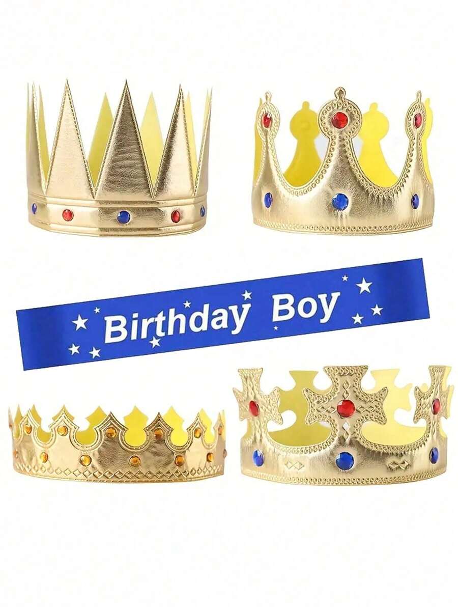 2pcs/1pc Adult Gold Crown, Rhinestone Prince Costume, Headpiece, Cake Topper, Birthday Party Crown, Gift For Mom On Valentine's Day Or Mother's Day, Holiday Party Dress Up Accessories