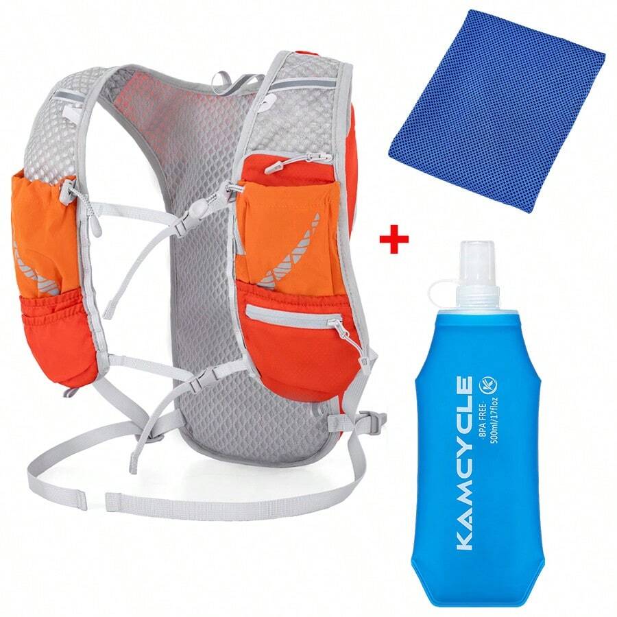 Running Vest Backpack With 500ml Soft Flask And Cooling Towel For Men Women, Camel Hydration Vest, Camel Hydration Water Backpack For Hiking Trail Running Cycling Race Marathon, Running Phone Holder Vest