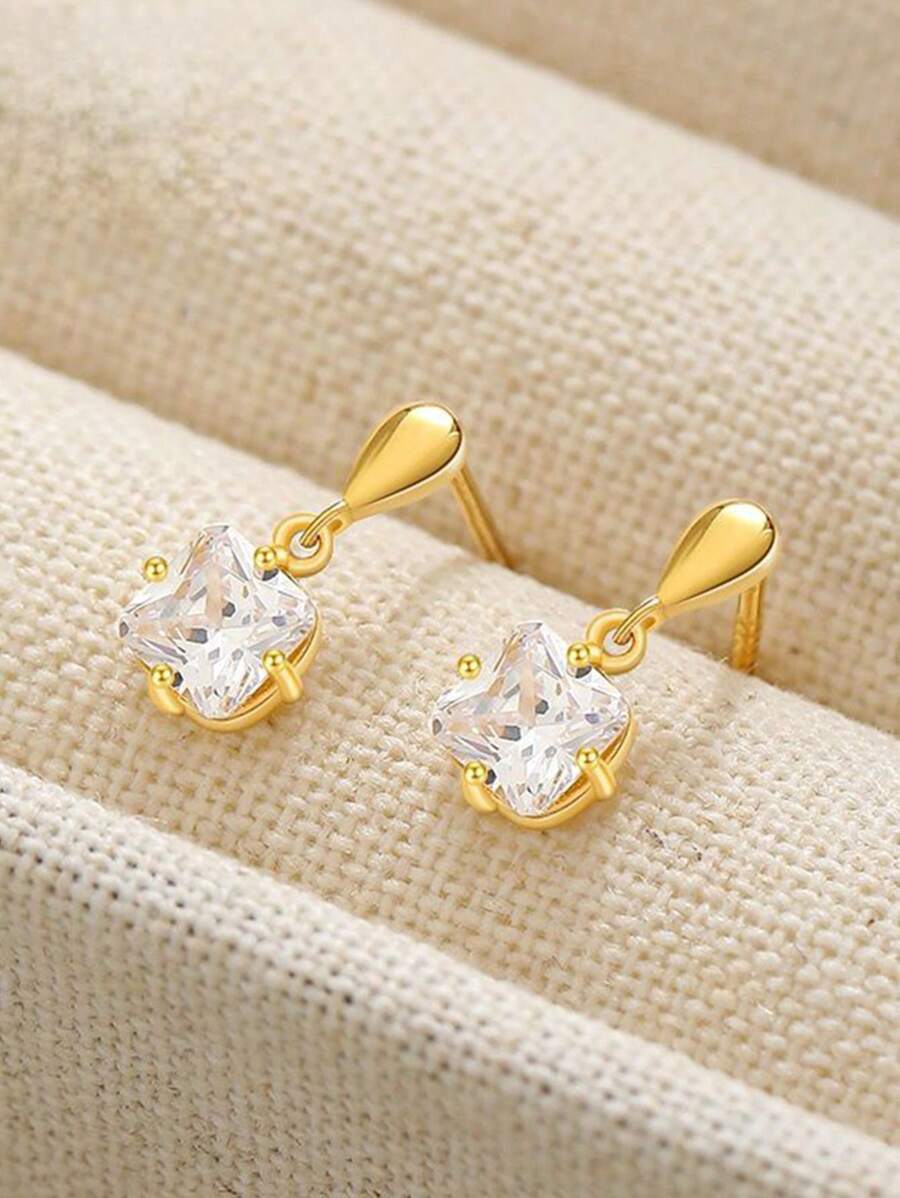 Boucles d'oreilles en forme de goutte en argent sterling S925 avec des accents en cubique zircone, design vintage élégant, mode et polyvalent, convient comme cadeau pour la famille, les amis et les couples