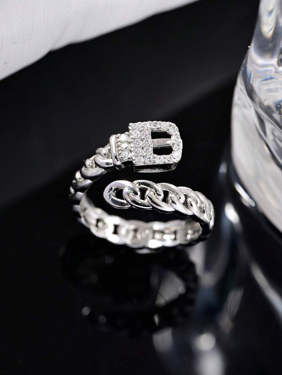 1pc Elegant Belt Design Women's Rings.18k Gold Plated Open Adjustable Ring,Unique Snake Ring With Sparkling Zirconia.Summer Fashion Accessory For Daily Wear,Party,Banquet,Vacation,Wedding.Valentine's Day Gift,Birthday Gift For Mom,Girlfriend,Best Friend.