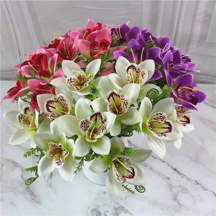 10 Sträuße mit künstlichen Outdoor-Blumen, realistische Phalaenopsis und kleine Kätzchen, lose künstliche Blumen, geeignet für die Dekoration von Innenhöfen, Gärten, Terrassen, Veranden, Wohnzimmern, Schlafzimmern, Büros, Hotels, perfekt als Muttertags-, Geburtstags-, Verlobungs- oder Brautstrauß-Geschenk, für den Innen- und Außenbereich ganzjährig dekorativ