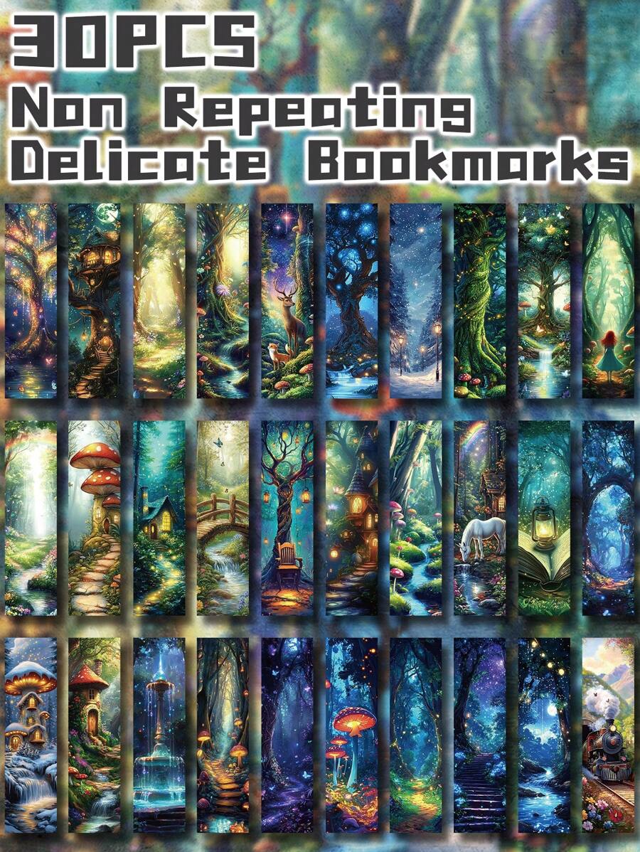 30 piezas Marcadores de libros con temática de bosque misterioso, no repetitivos y delicados, ideales como regalo festivo, tarjetas decorativas de lectura, papelería, regalos para clubes de lectura, escritores, amantes de los libros, estudiantes, maestros y útiles escolares