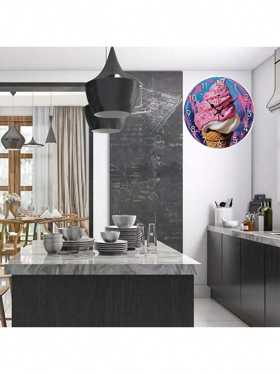 1 Peça Relógio de Parede Pendurado de Sorvete, Relógio de Parede Decorativo Silencioso Estilo Escandinavo Sem Moldura, Decoração de Quarto Presente de Natal/Ação de Graças, Decoração de Parede, Dormitório, Decoração Escolar, Surpresa Escolar