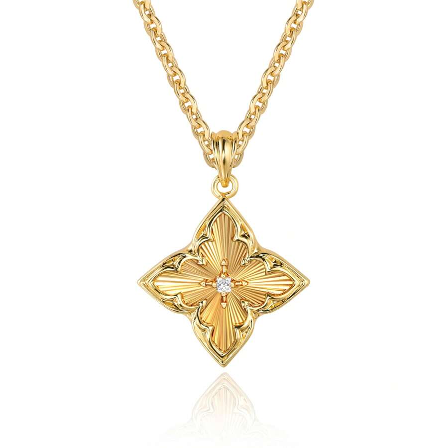 Nuova collana con ciondolo a forma di quadrato placcato in oro 18 carati con cristalli di zirconia cubica, catena a clavicola a forma di quadrifoglio portafortuna, gioiello di moda come regalo