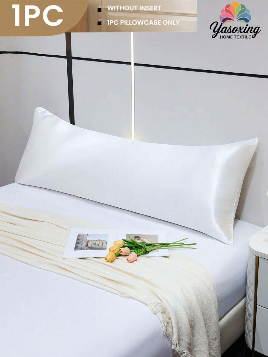 1pc White 100% Premium Plain Silky Body Pillowcase Without Filler Simulation Silk Soft Breathable Pillow Covers With Envelope Closure Throw Pillow Cover For Bed Home, For Sofa, Living Room Farmhouse Style 20"X54"-Body Pillowcase Decor Pillocase, Gifts For Women&Men Insert Not Included, Machine Washable Domitory Back School Bedding