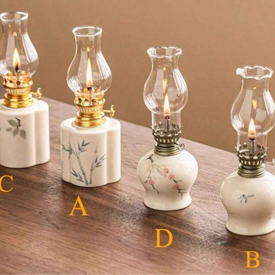 1Pc Ceramic Kerosene Lamp Tea Ceremony Atmosphere Candle Old Butter Lighting Decoration(Without Lamp Oil)