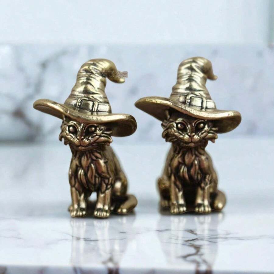 1 Stück vintage messing Hexenkatze Statue, massive miniatur Katzen Skulptur, dekorative Tierfigur, antike Kupfer Teepest, Sammlerstück, Heim- und Raumdekoration, Tisch Ornament für Wohnzimmer oder Schlafzimmer Präsentation, für Halloween