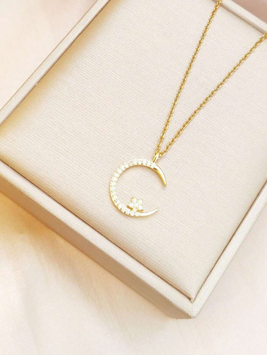 1 pièce Ensemble de collier de strass élégant avec étoiles et lune, chaîne claviculaire simple et raffinée pour femmes, convient pour les fêtes et les cadeaux, adapté pour un port quotidien ou festif, convient pour les voyages et les vacances