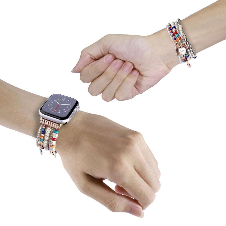 1 Pieza Correa de mujer bohemia colorida con cuentas, pulsera estilo brazalete, compatible con 38/40/41/42/44/45/49mm, se adapta a Ultra/SE/8/7/6/5/4/3/2/1